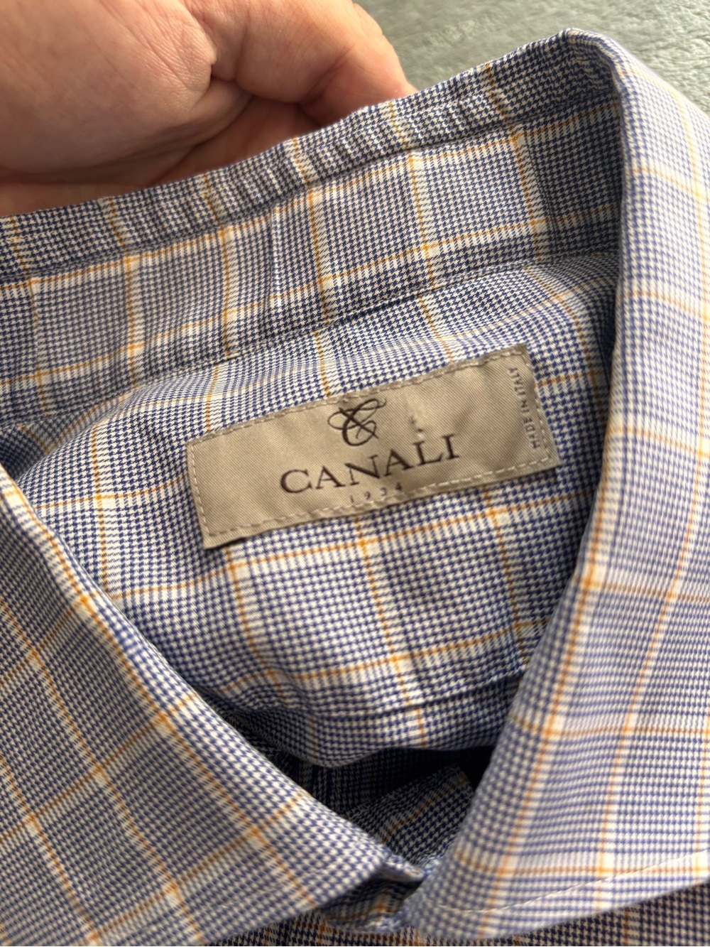 Canali Blue and Yellow Windowpane Dress Shirt